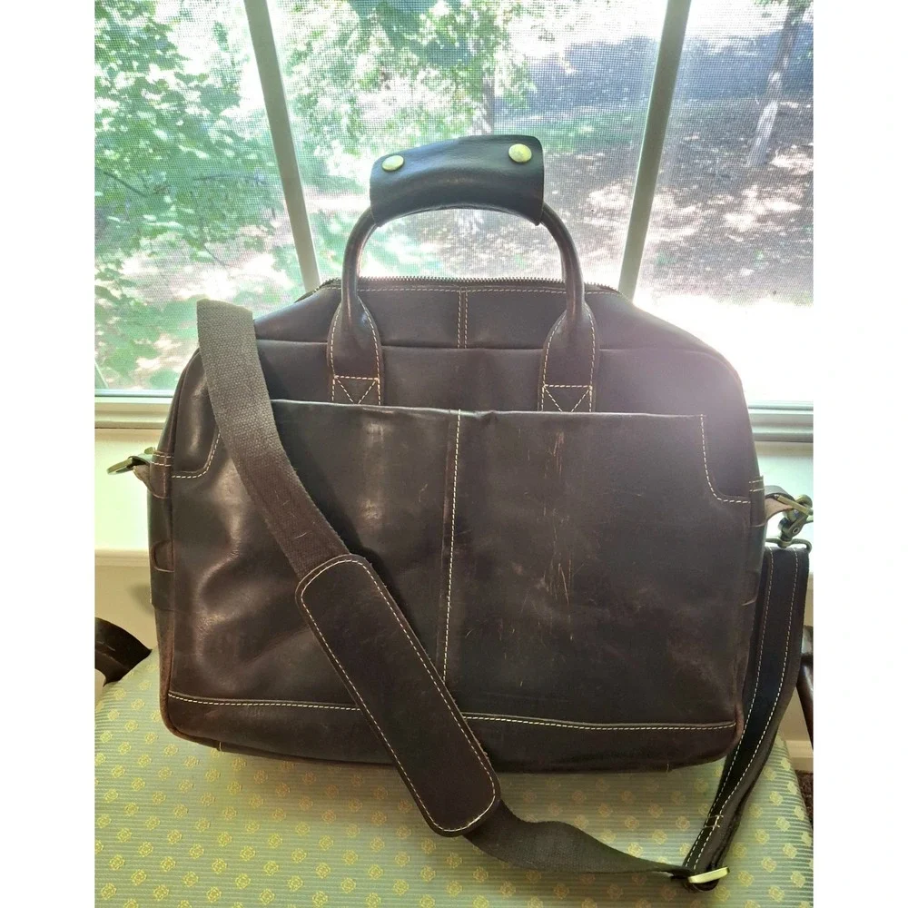 Men's Brown Distressed Leather Laptop Messenger Bag
